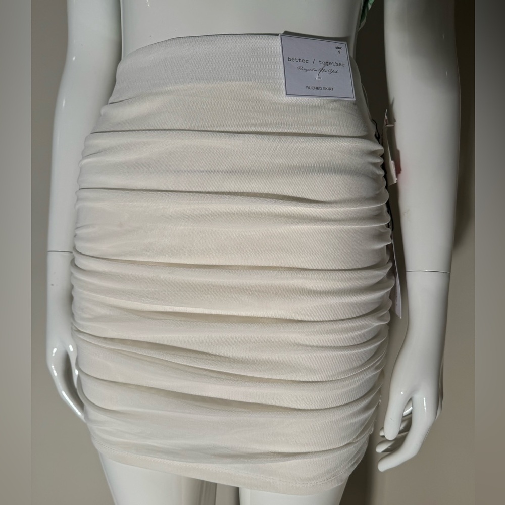 Cream Ruched Mini Pencil Skirt for Cocktail